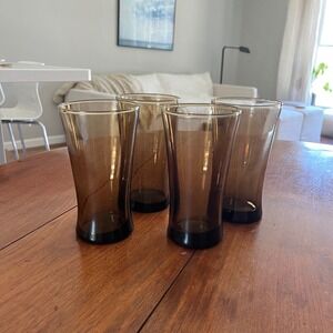 Anchor Hocking Linden Tall Drinking Glasses Smokey Brown